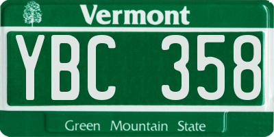 VT license plate YBC358