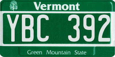 VT license plate YBC392