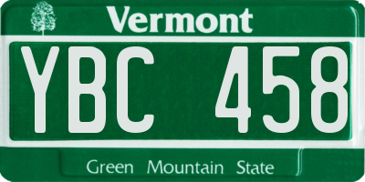 VT license plate YBC458