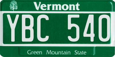 VT license plate YBC540