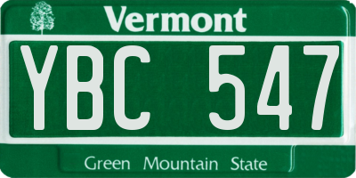 VT license plate YBC547