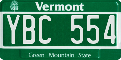 VT license plate YBC554