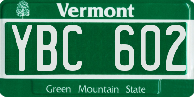 VT license plate YBC602