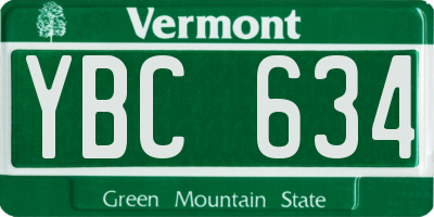 VT license plate YBC634