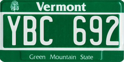 VT license plate YBC692