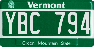 VT license plate YBC794