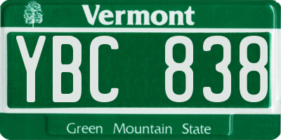 VT license plate YBC838
