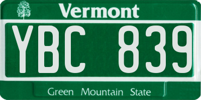 VT license plate YBC839