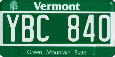 VT license plate YBC840