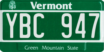 VT license plate YBC947