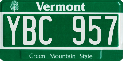 VT license plate YBC957