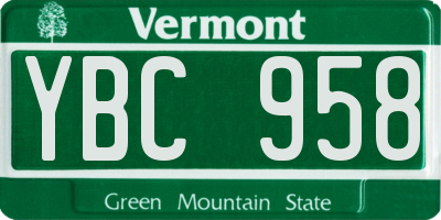 VT license plate YBC958