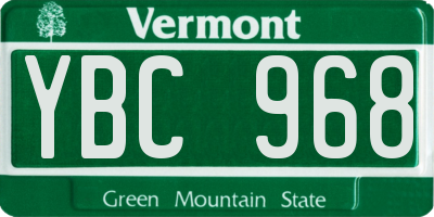 VT license plate YBC968