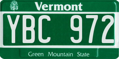 VT license plate YBC972