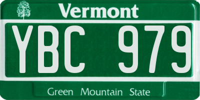 VT license plate YBC979