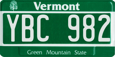 VT license plate YBC982