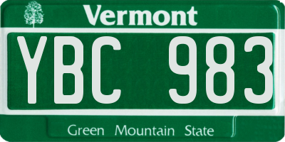 VT license plate YBC983