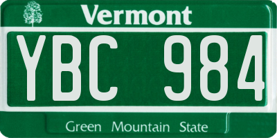 VT license plate YBC984
