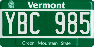 VT license plate YBC985