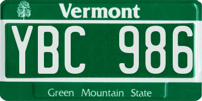 VT license plate YBC986