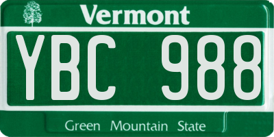 VT license plate YBC988