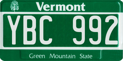 VT license plate YBC992