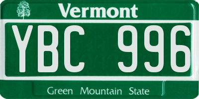 VT license plate YBC996