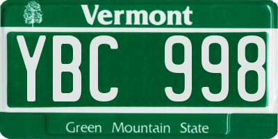 VT license plate YBC998