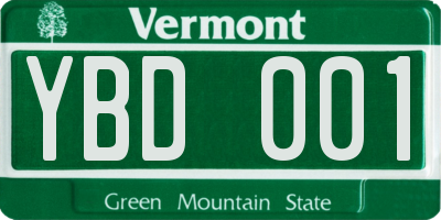 VT license plate YBD001