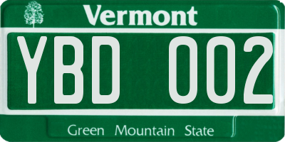 VT license plate YBD002