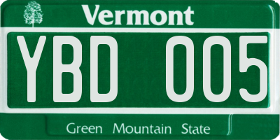 VT license plate YBD005