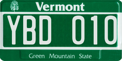 VT license plate YBD010