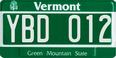 VT license plate YBD012