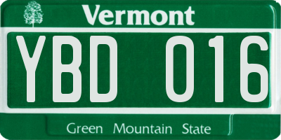 VT license plate YBD016