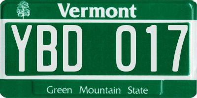 VT license plate YBD017