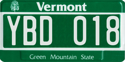 VT license plate YBD018