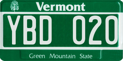 VT license plate YBD020