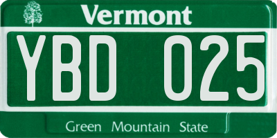 VT license plate YBD025