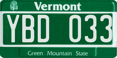 VT license plate YBD033
