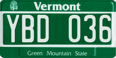 VT license plate YBD036