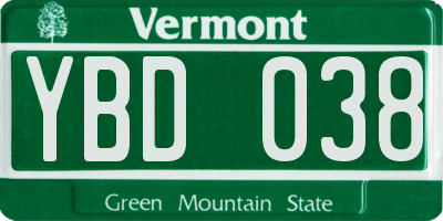 VT license plate YBD038