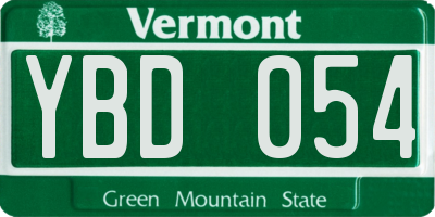 VT license plate YBD054