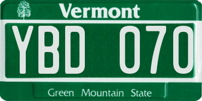 VT license plate YBD070
