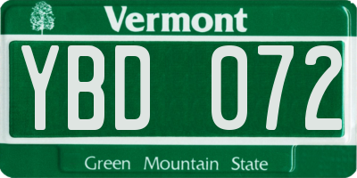 VT license plate YBD072