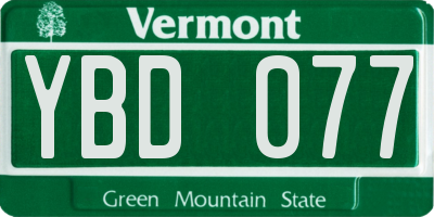 VT license plate YBD077