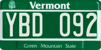 VT license plate YBD092