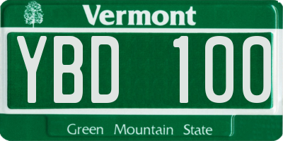 VT license plate YBD100
