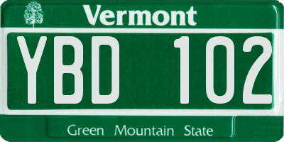 VT license plate YBD102