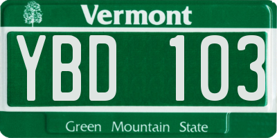 VT license plate YBD103