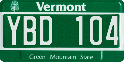 VT license plate YBD104